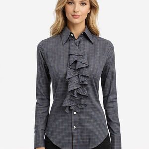 Vintage Ralph Lauren Equestrian Glen Plaid Ruffle Shirt Size 4 Old Money